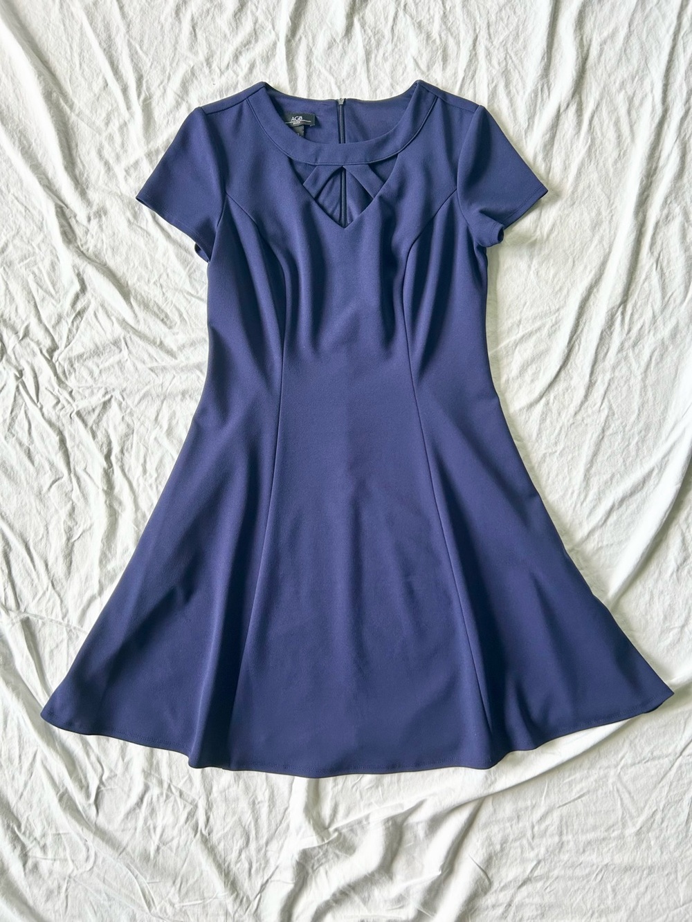 AGB Dress Navy Short Sleeve Fit and Flare Dress with Neckline Cutouts
